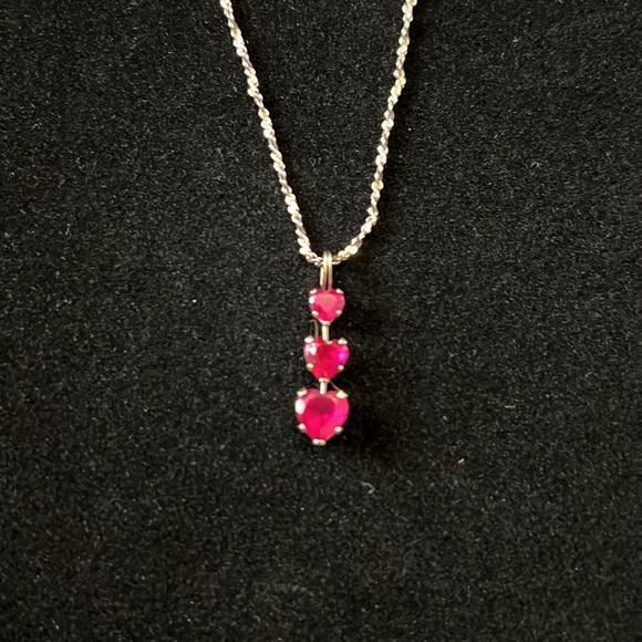 Heart Pendent With Lab Created Ruby Stones/ Italy 925 - Picture 2 of 3